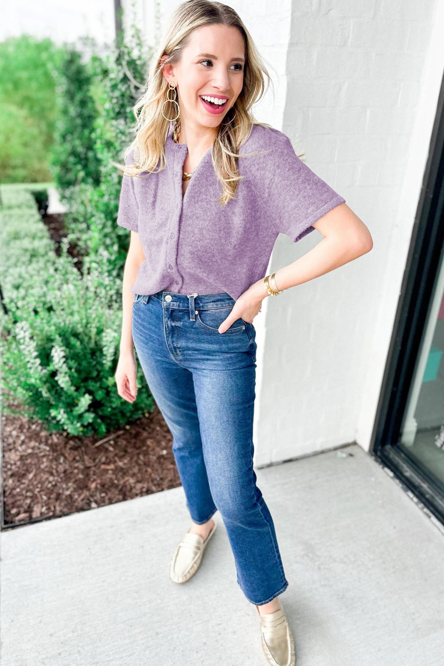 Orchid Petal Short Sleeve Soft Cardigan Sweater T Shirt