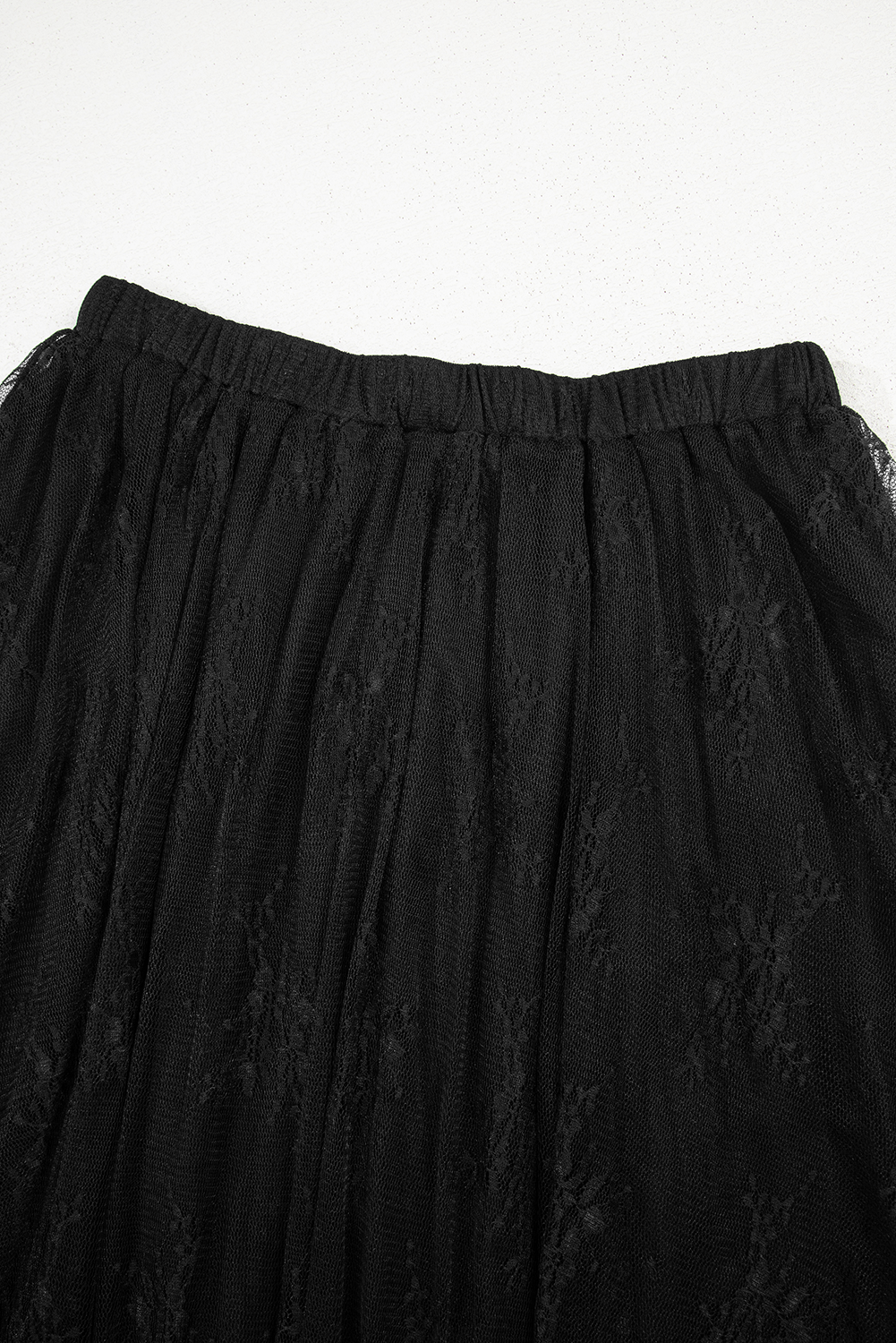 Black Lace Cascading Tiered High Waist Maxi Skirt
