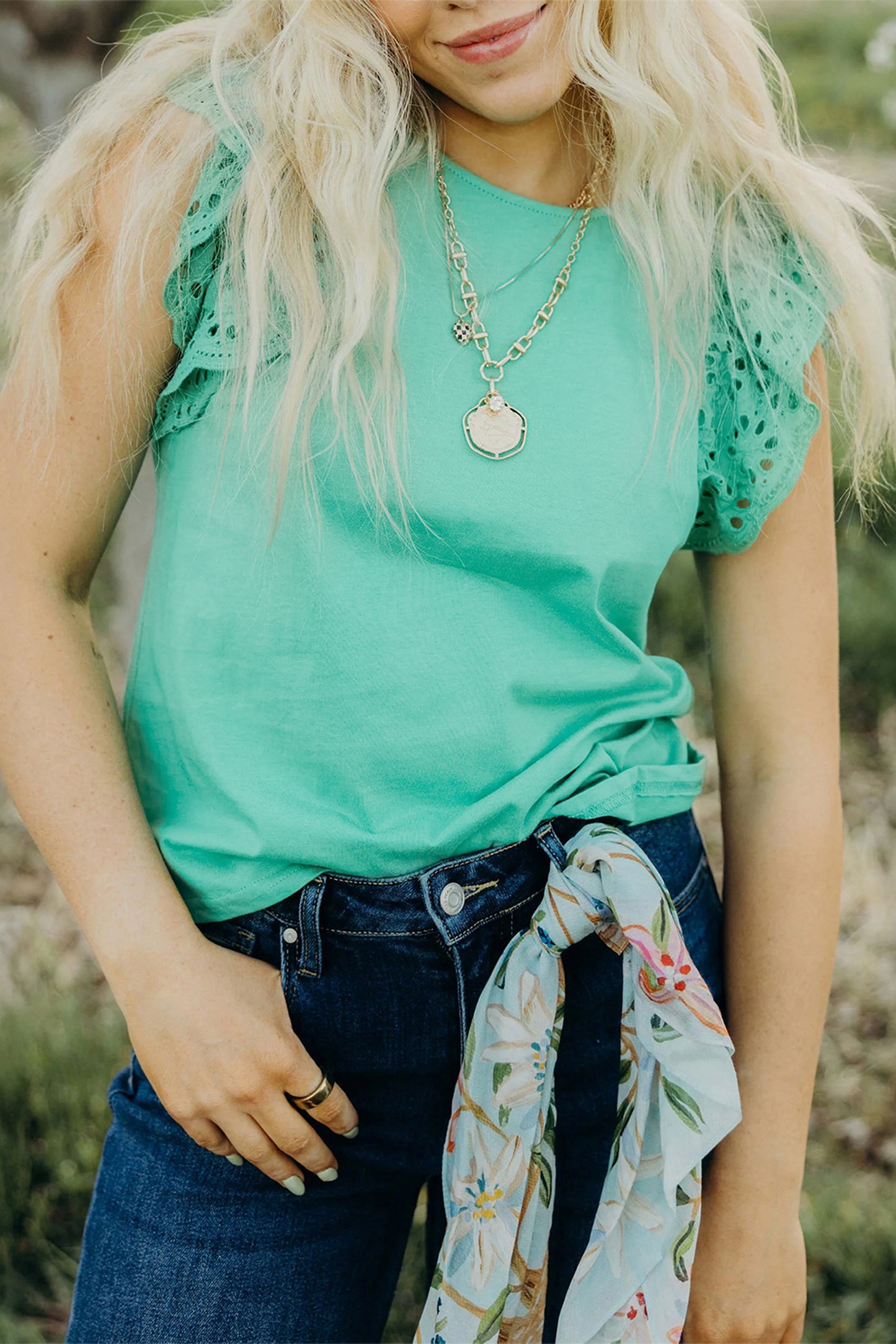 The Savannah Spring Eyelet Cap Sleeve Top