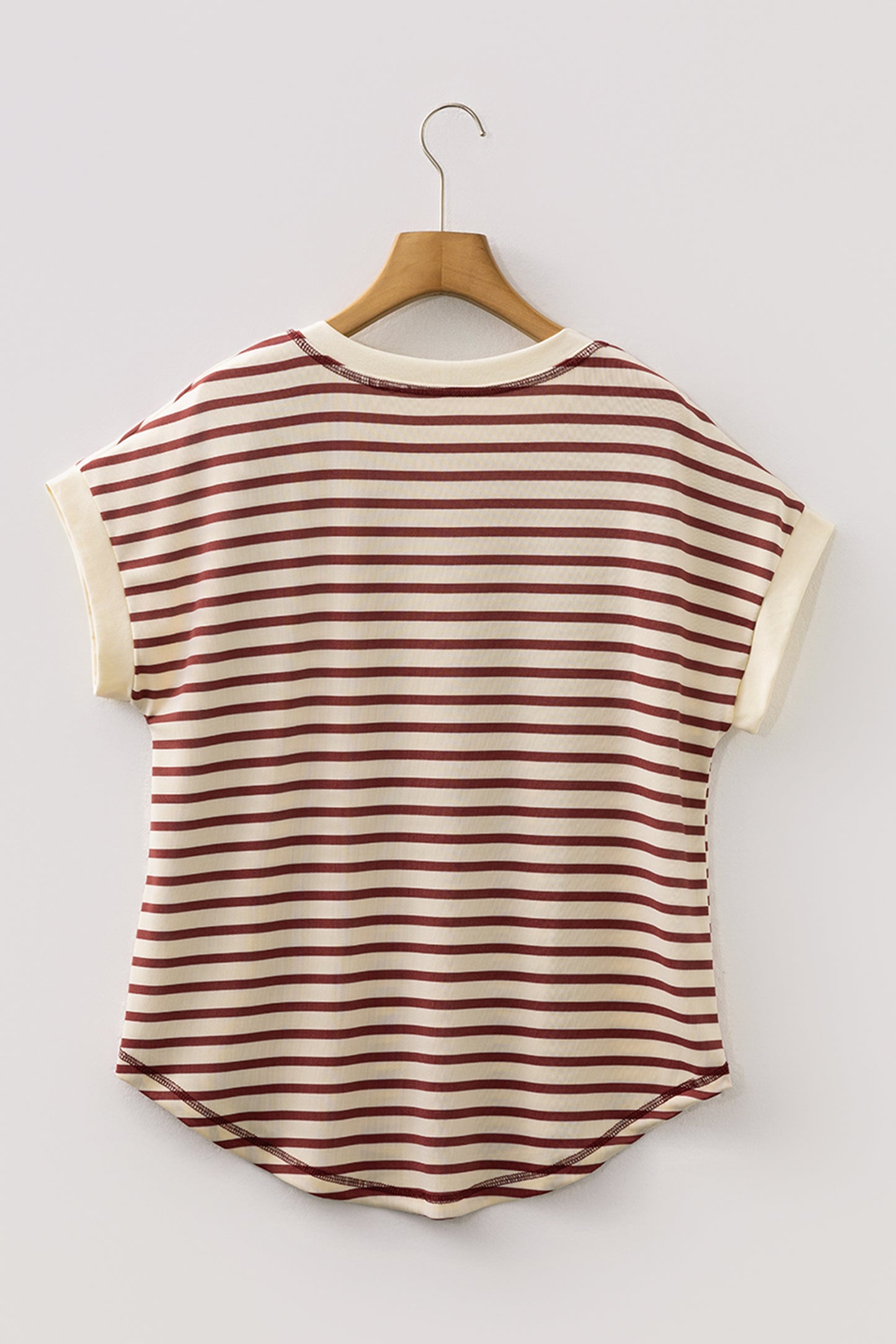 Red Stripe Half Buttons Round Neck T Shirt