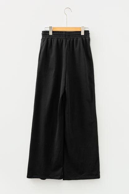 Black Seamed Drawstring High Waist Wide Leg Sweatpants
