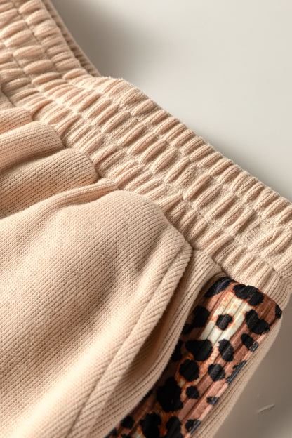 Parchment Leopard Trim Zipped Short Sleeve Casual Set