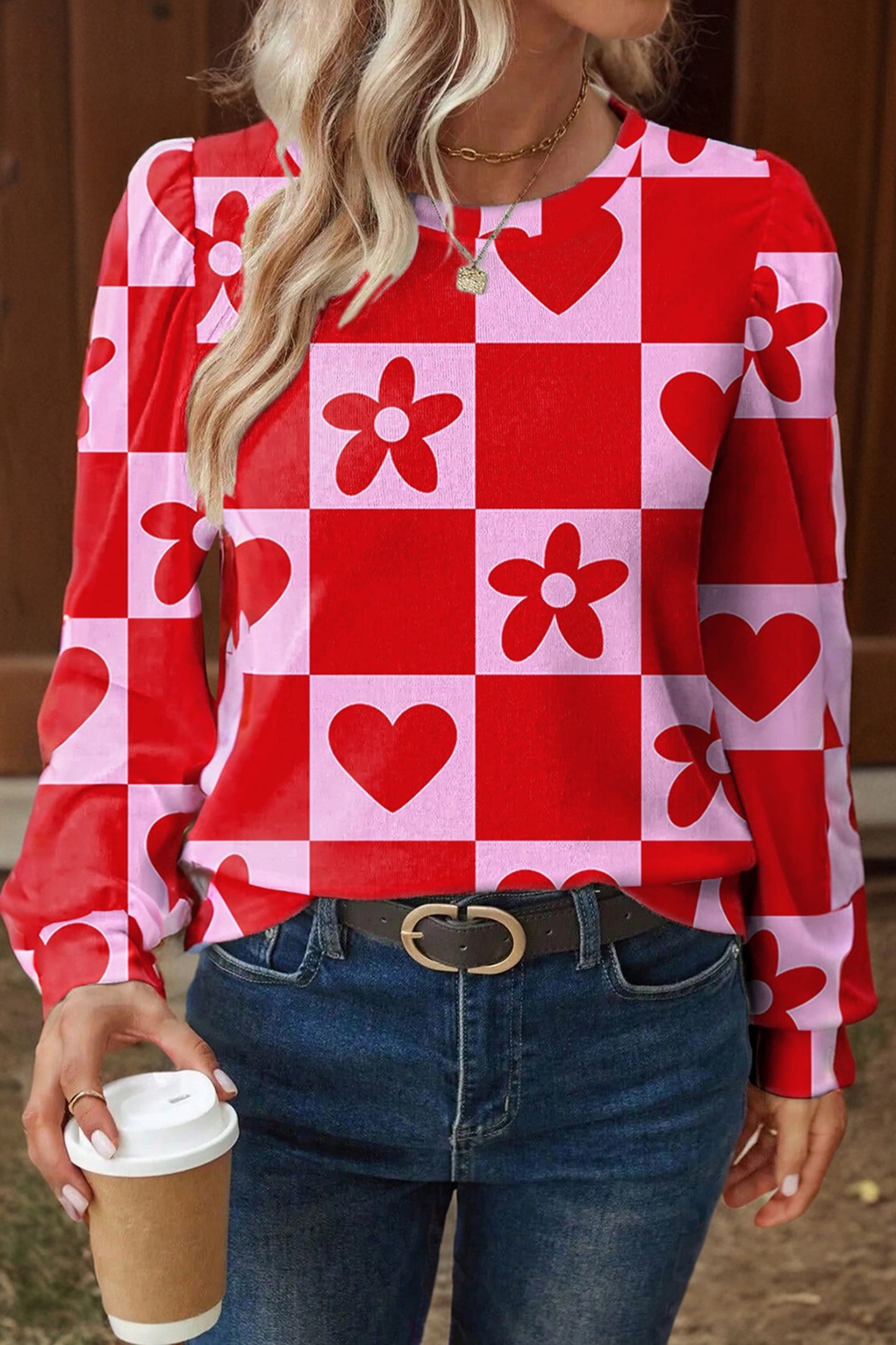 Red Dotted Heart Festive Valentine Blouse
