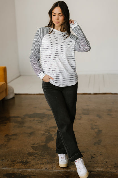 Black Stripe Raglan Patchwork Long Sleeve Tee