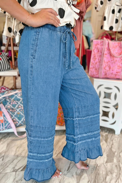 The Charleston Coastal Chambray Ruffle Pants