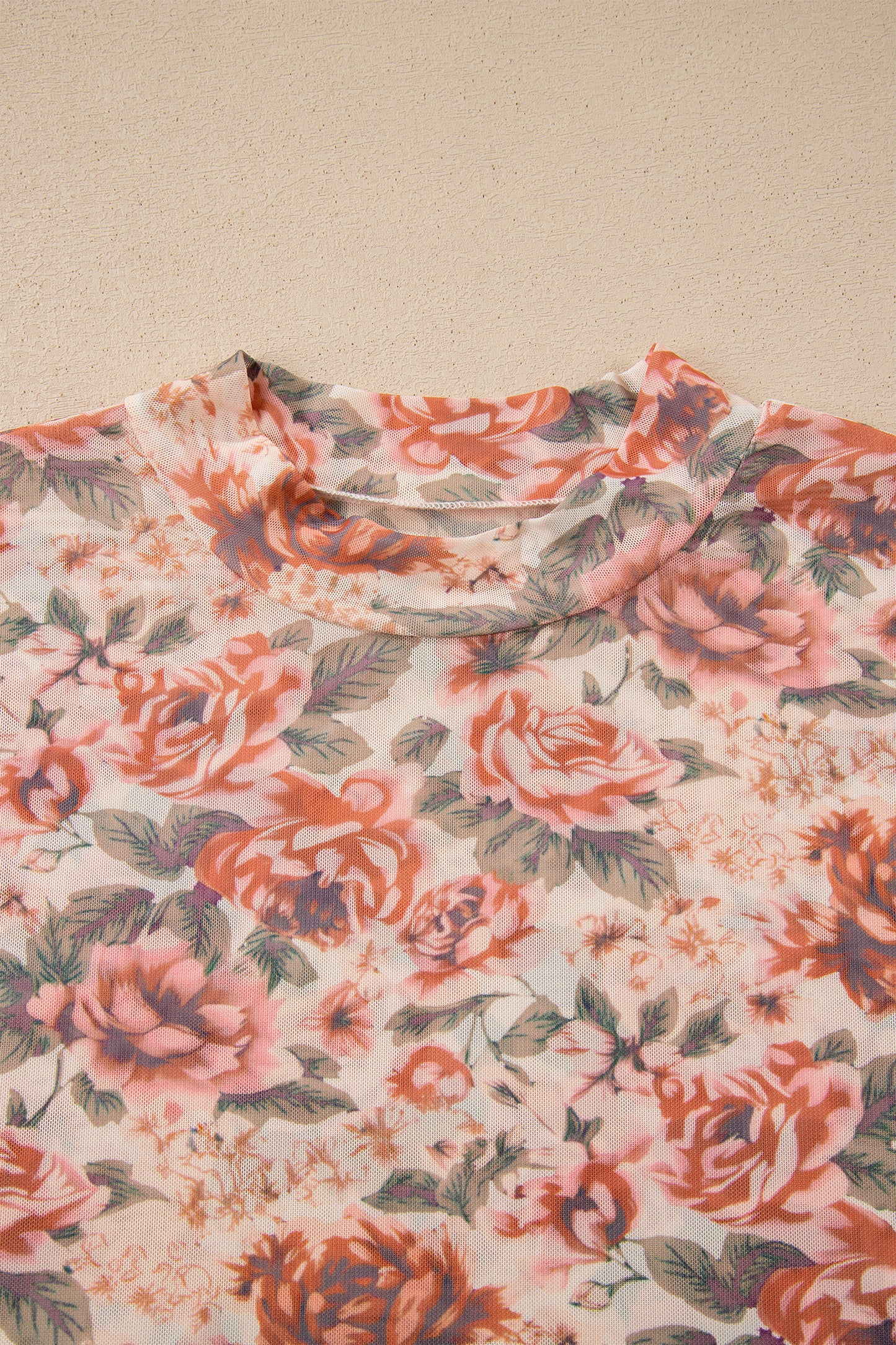 Pink Plus Size Floral Mock Neck Long Sleeve Slim Top