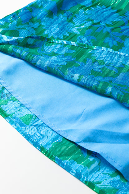 Green Floral Print Ruffled Sleeve Summer Blouse