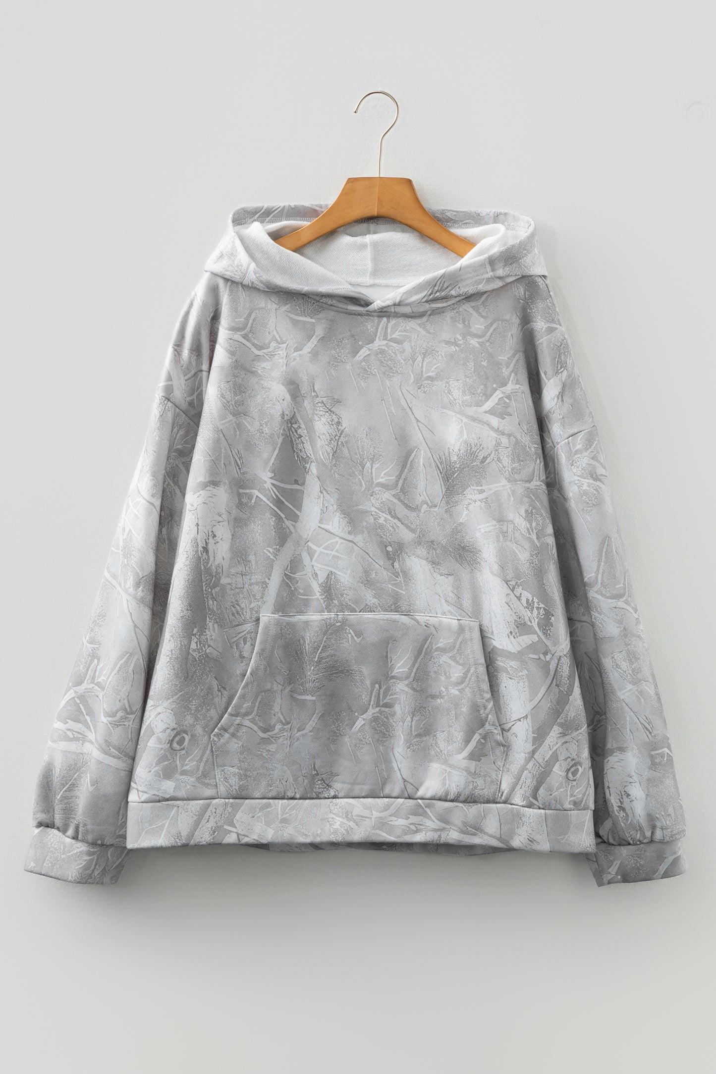 Gray Plus Size Camouflage Woodland Print Oversized Sporty Hoodie