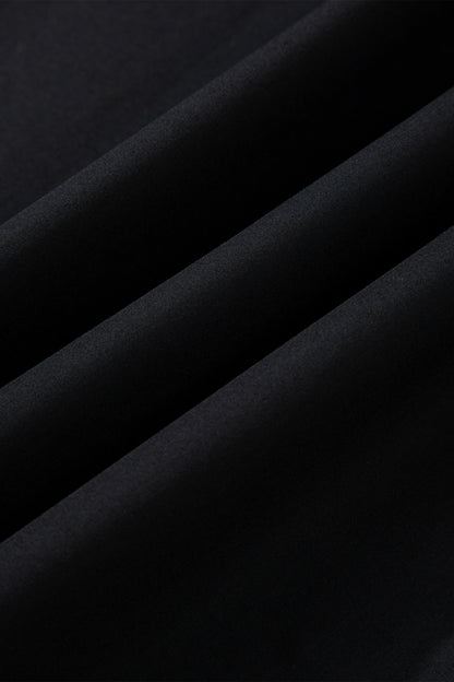 Black Striped Trim Ruffle Split Neck Long Sleeve Blouse