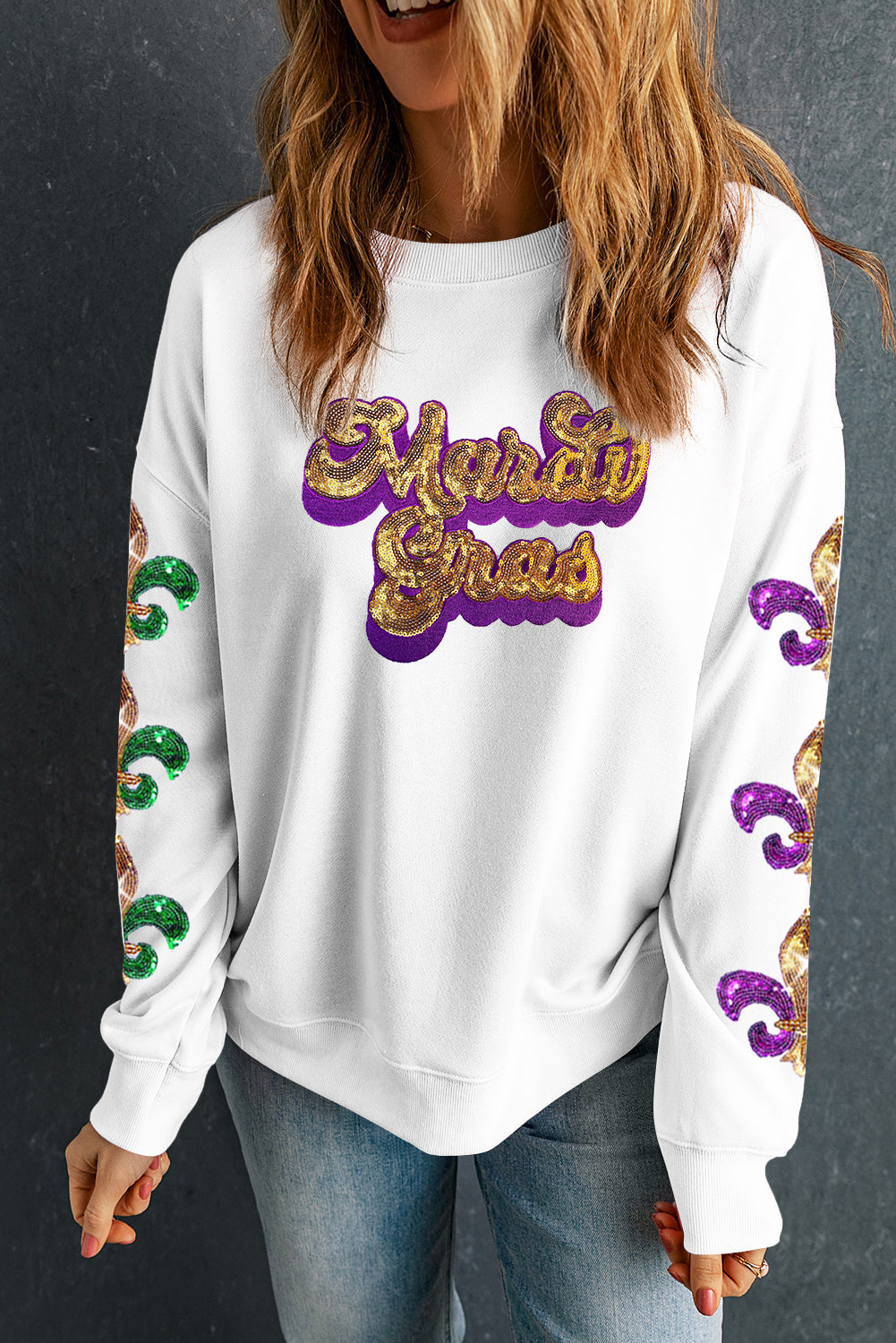 Mardi Gras Sequin Fleur-de-Lis Sweatshirt