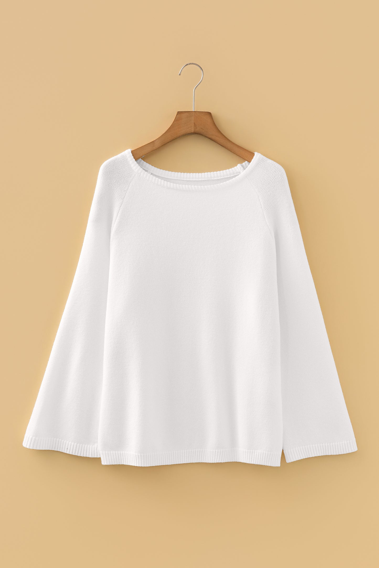 White Solid Color Knit Loose Bracelet Sleeve Dolman Sweater