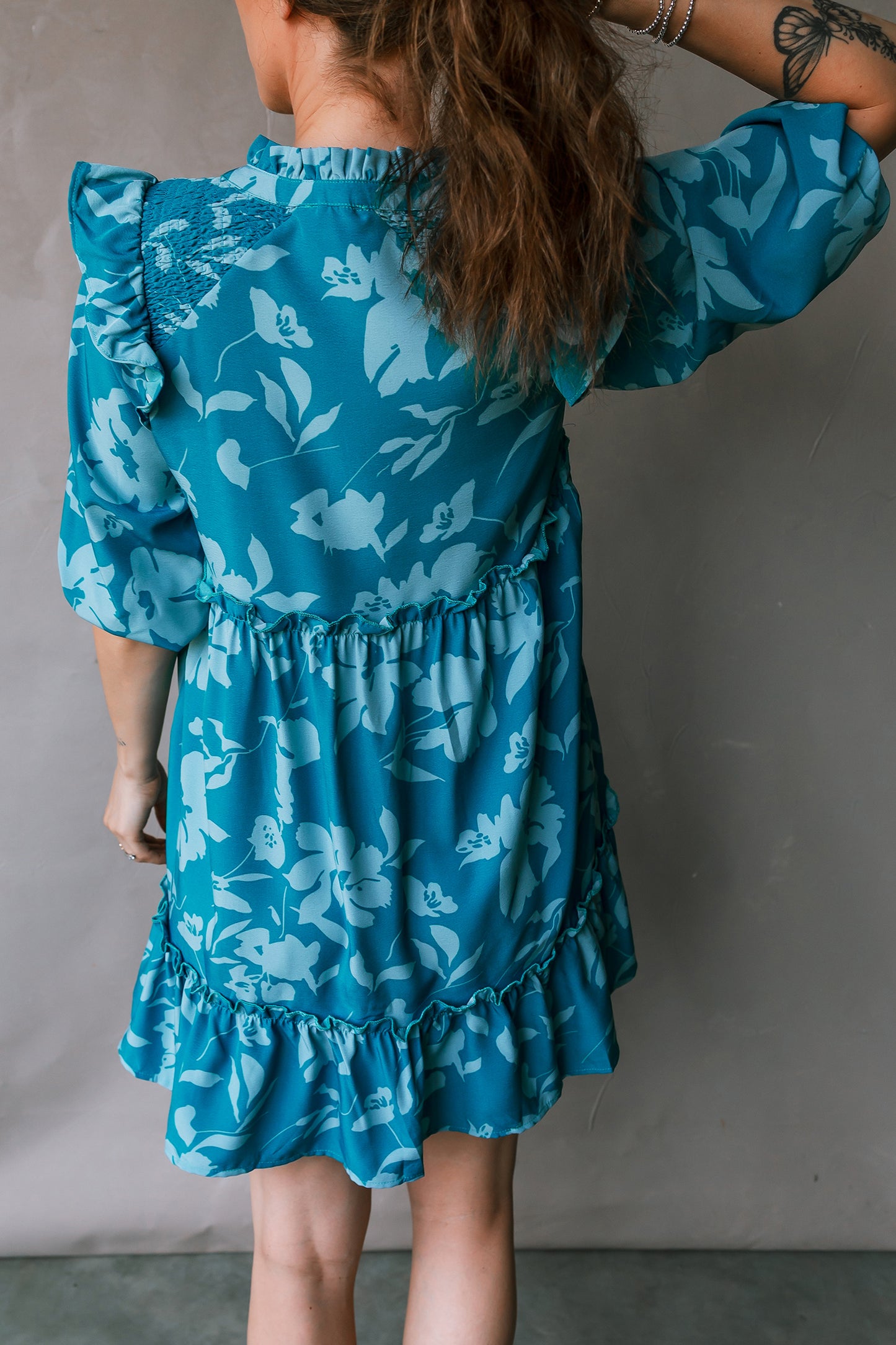 Blue Floral Ruffled Tiered Mini Dress