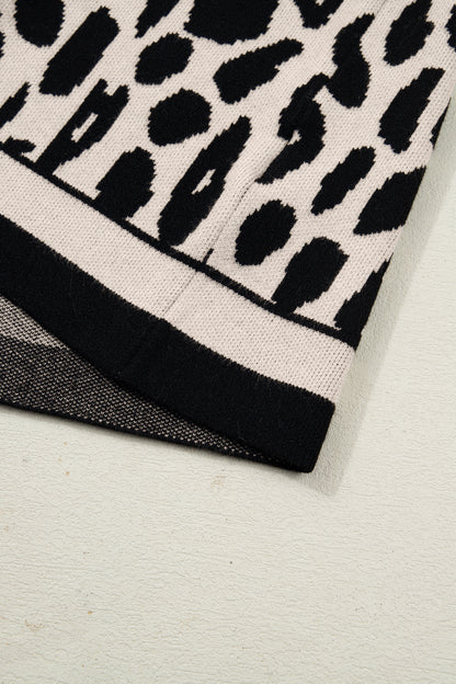 Black Leopard Print High Neck Short Sleeve Sweater