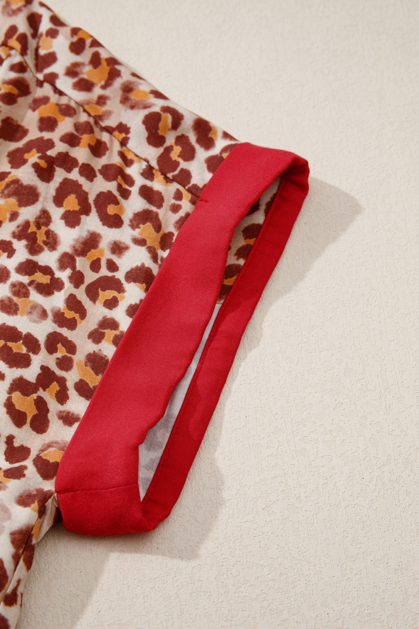 Brown Contrast Trim Leopard Top and Pant Set