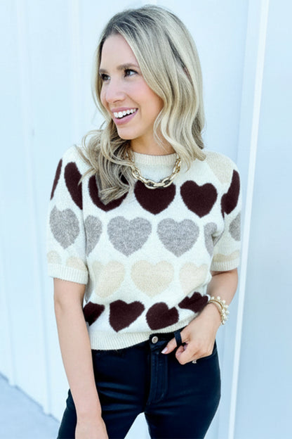 White Valentine Heart Short Sleeve Sweater