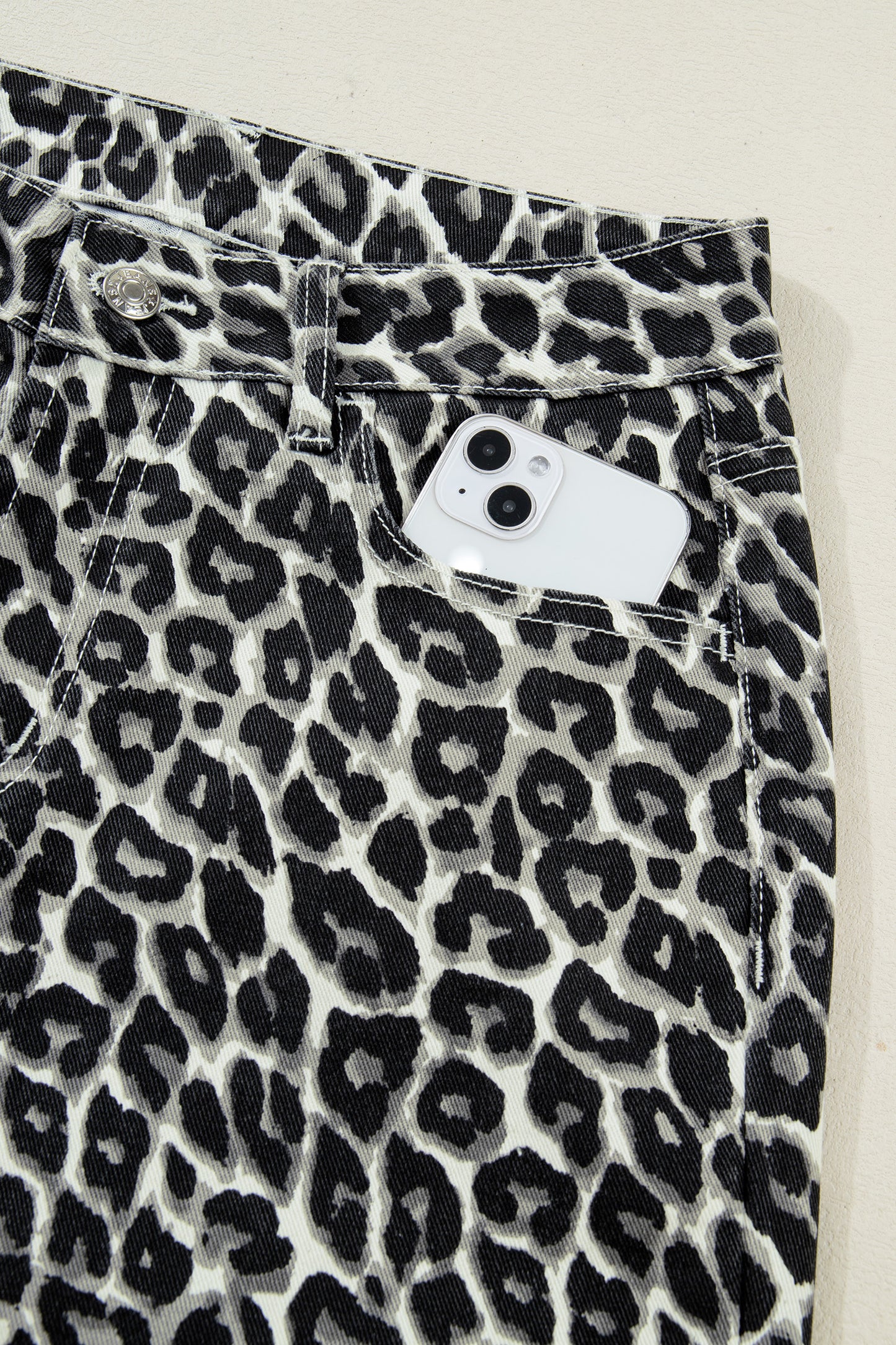 Black Leopard Print Barrel Jeans