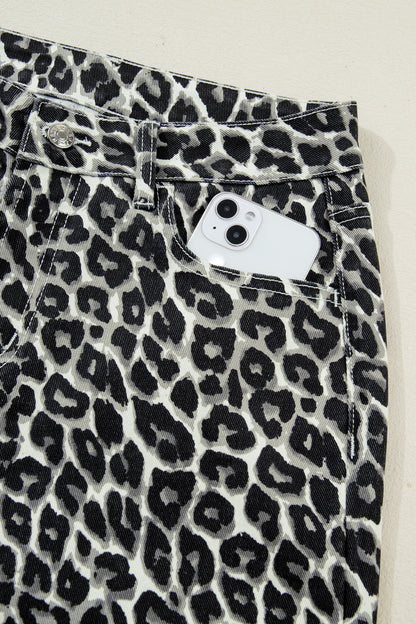 Black Leopard Print Barrel Jeans