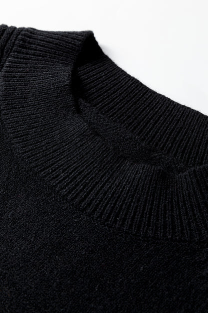 Black High Neck Puff Sleeve Sweater Pleated Mini Skirt 2pcs Knitted Outfit