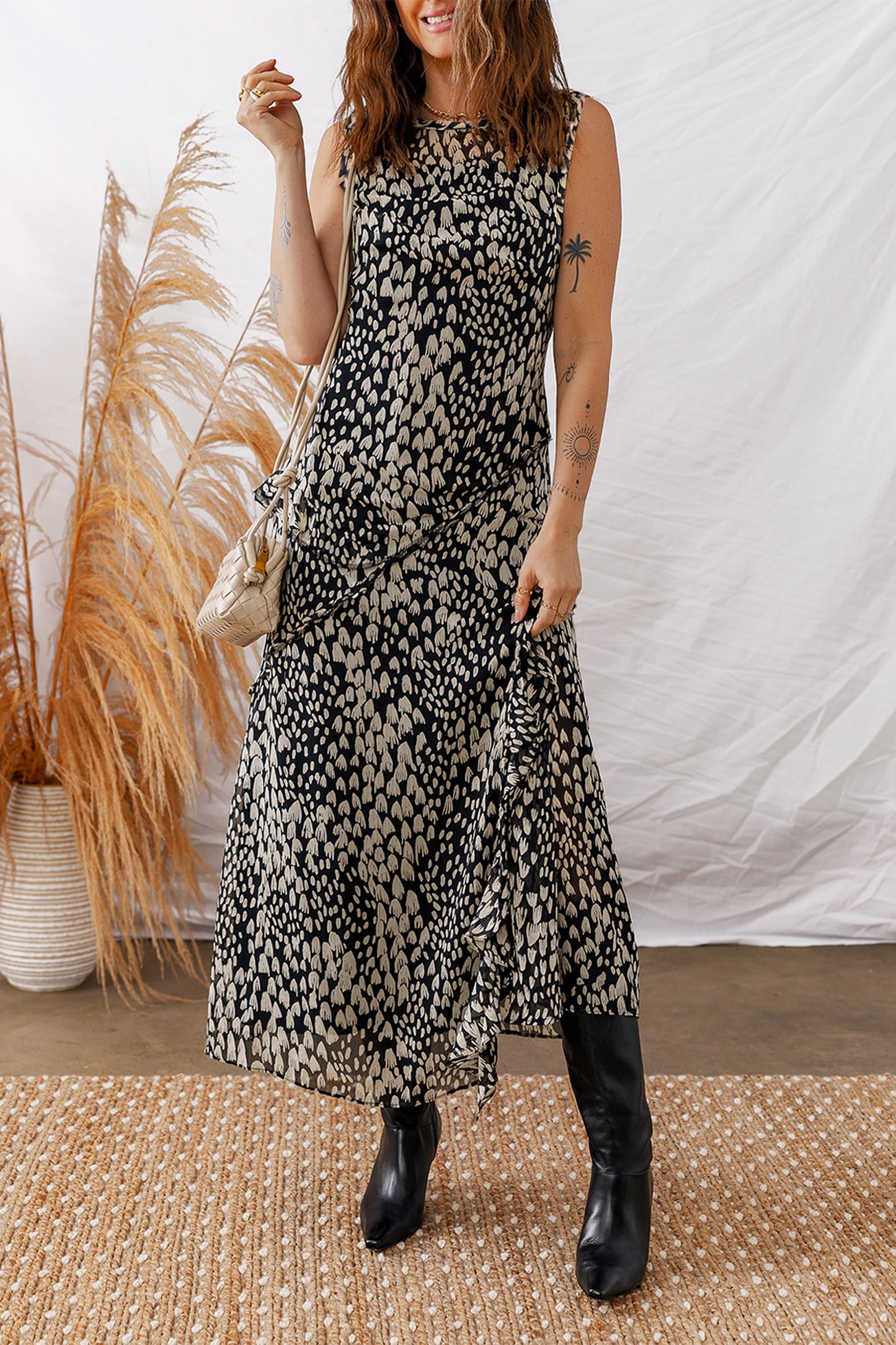 Black Printed Sleeveless Maxi Dress