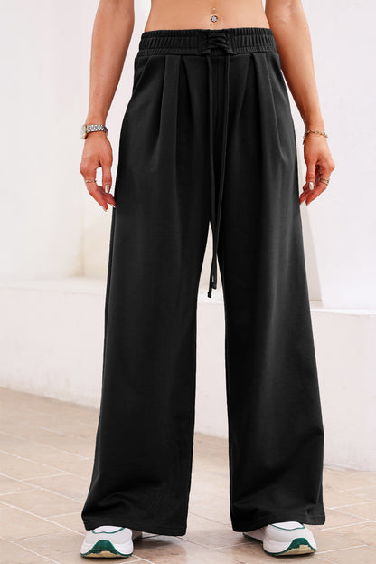 Dearlovers Black Tied Elastic High Waist Pleated Detail Solid Sweatpants