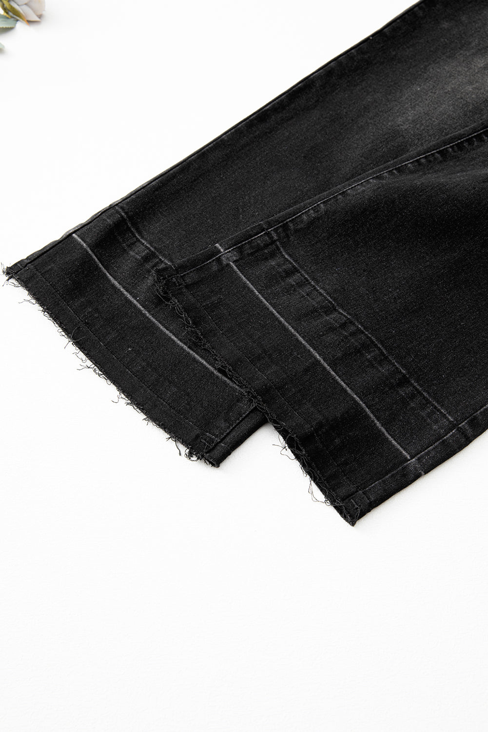 Black Raw Hem Unique Cuffs Straight High Rise Loose Jeans