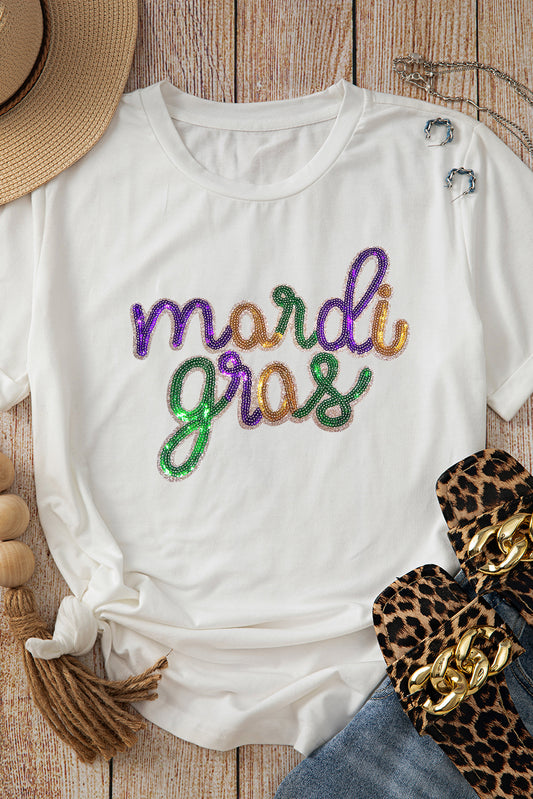 White Sparkle Mardi Gras Tee