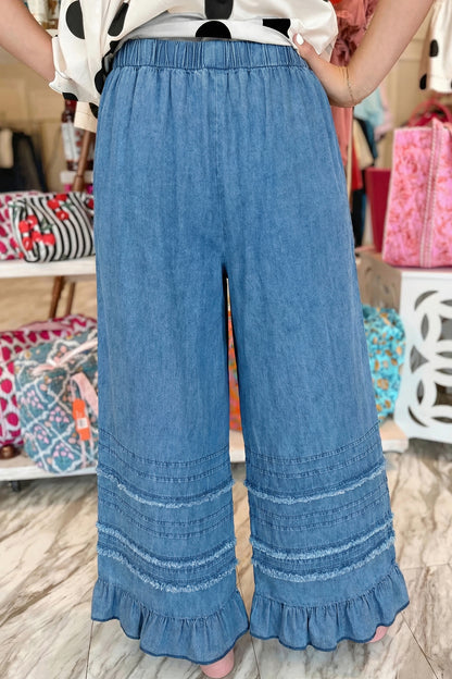 The Charleston Coastal Chambray Ruffle Pants