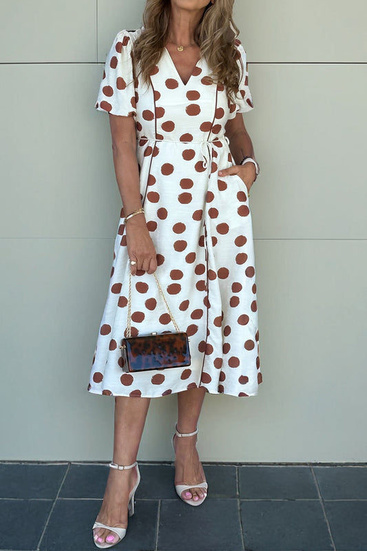 Savannah Polka Dot Tie Waist Midi Dress