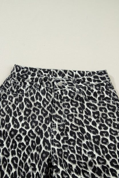 Black Leopard Print Barrel Jeans