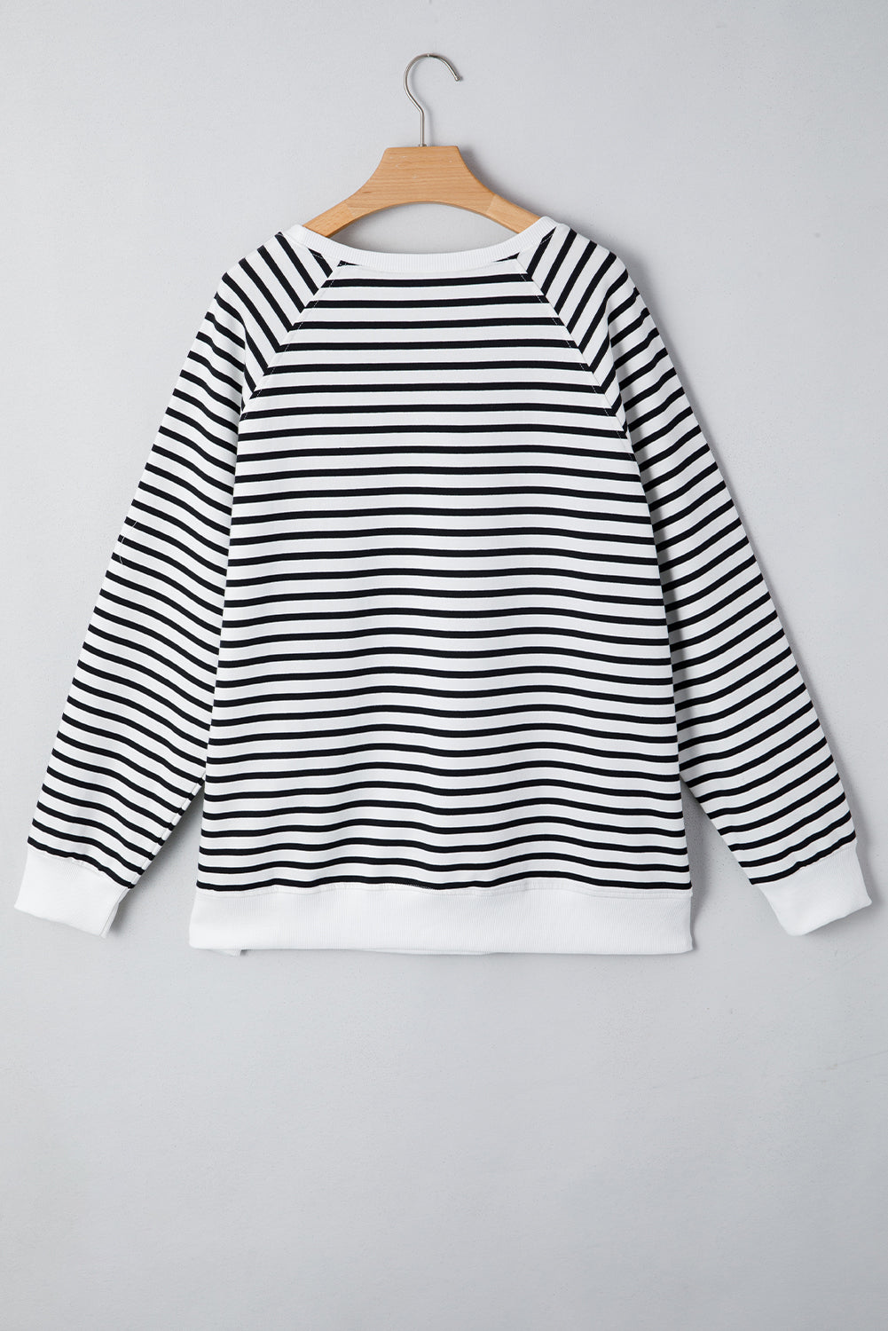 Black Stripe Raglan Sleeve Side Slits Loose Sweatshirt