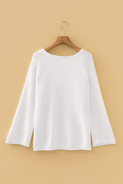 White Solid Color Knit Loose Bracelet Sleeve Dolman Sweater