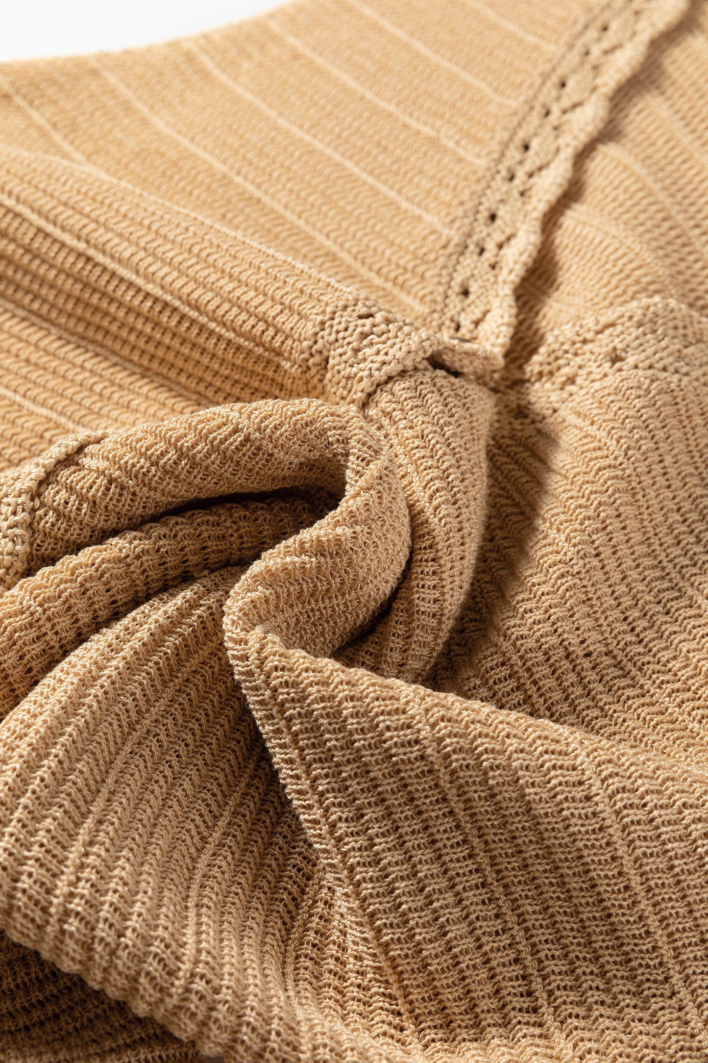 Pale Khaki Hollow out Trim Buttoned Front Boho Sweater Vest