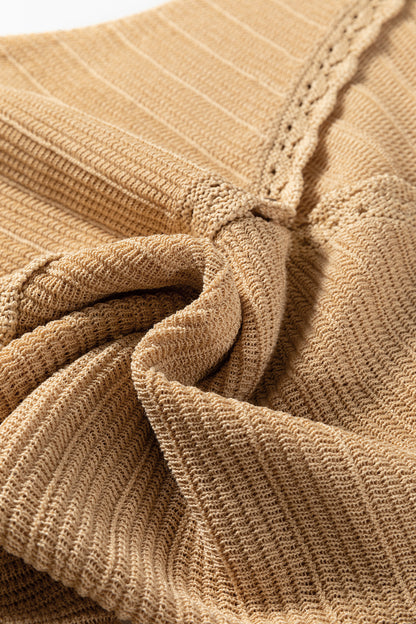 Pale Khaki Hollow out Trim Buttoned Front Boho Sweater Vest