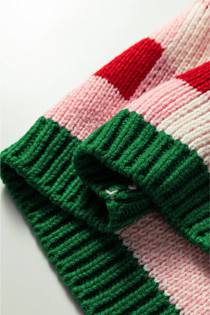 Pink Plaid Knit Bow Knot Decor Open Front Sweater Cardigan