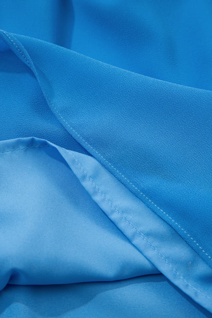 Blue Half Buttons Collared Elastic Waist Sleeveless Shirt Dress