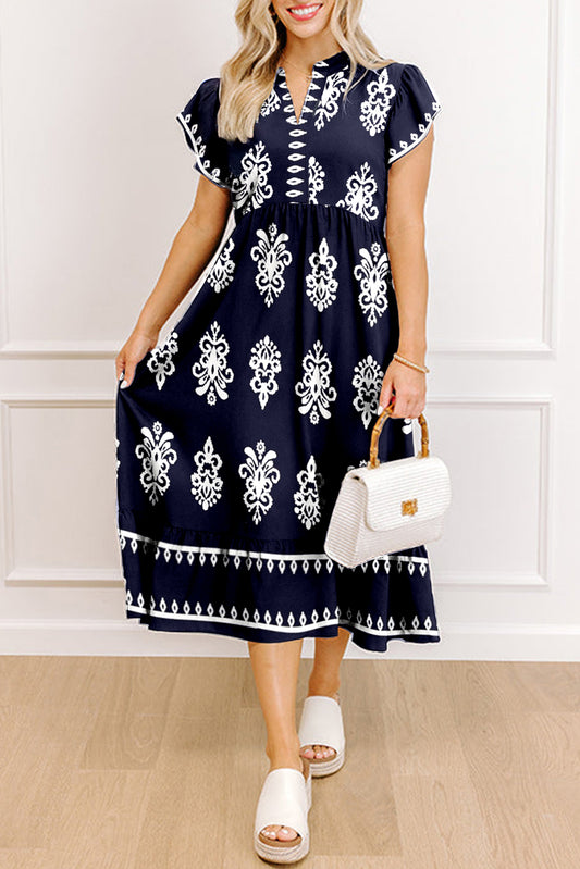 Blue Western Ethnic Print Midi Dress