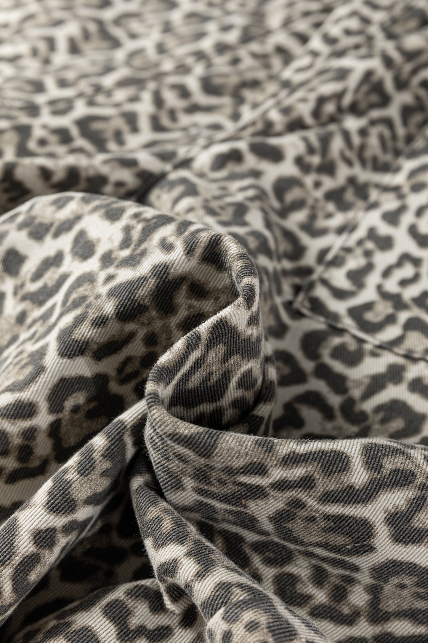 Brown Leopard Print Raw Hem Elastic Waist Loose Pull On Jeans