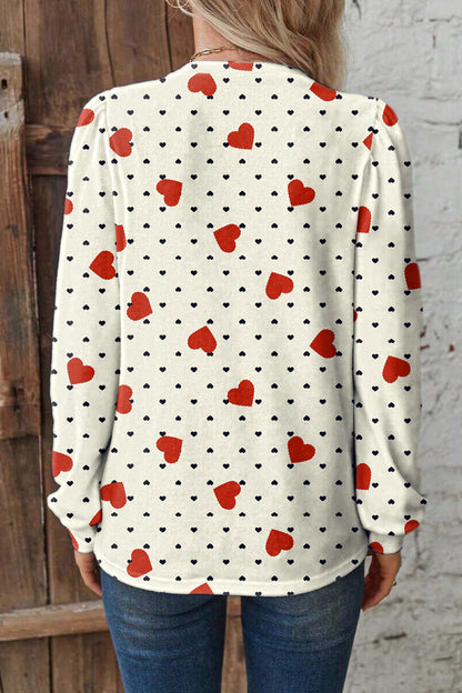 Beige Flower Heart Festive Valentine Blouse