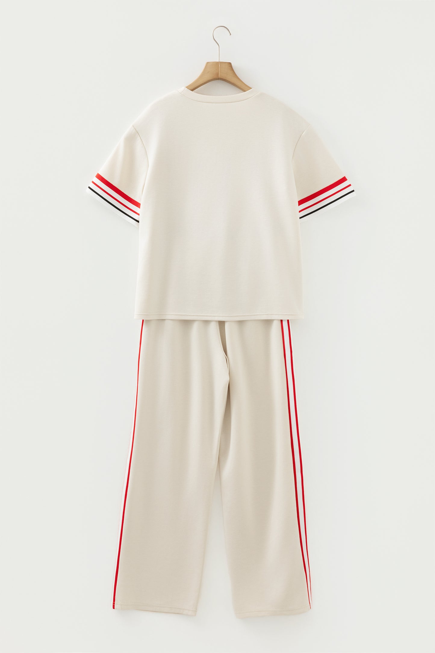 Jet Stream Contrast Striped Trim Crewneck T Shirt Loose Straight Pants Set