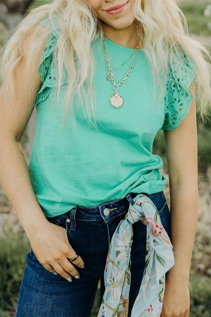 The Savannah Spring Eyelet Cap Sleeve Top
