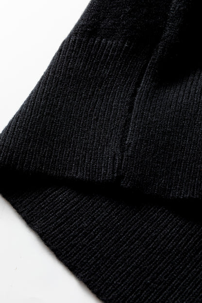 Black High Neck Puff Sleeve Sweater Pleated Mini Skirt 2pcs Knitted Outfit