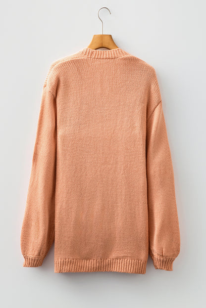 Straw Yellow Pumpkin Print Open Front Drop Shoulder Midi Cardigan