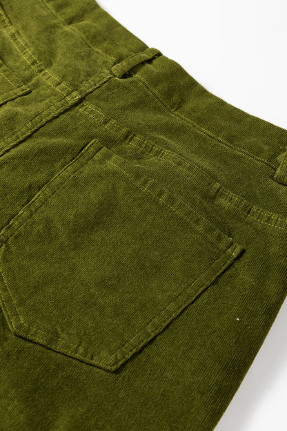 Vineyard Green Corduroy Solid Color High Waist Wide Leg Pants