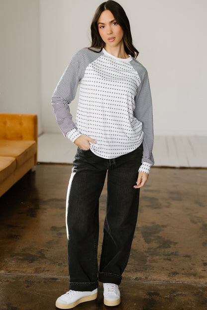 Black Stripe Raglan Patchwork Long Sleeve Tee