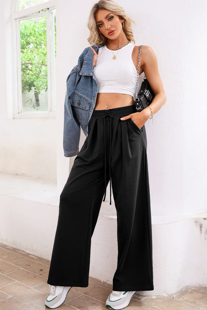 Dearlovers Black Tied Elastic High Waist Pleated Detail Solid Sweatpants