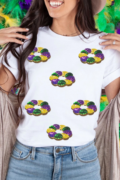 White Sequin Mardi Gras Crewneck Tee