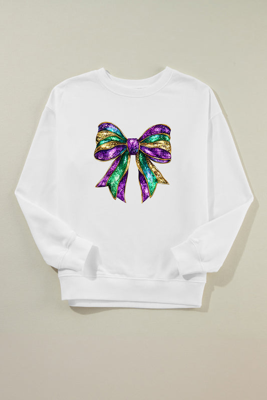 Mardi Bow Graphic Drop Shoulder Sweatshirt