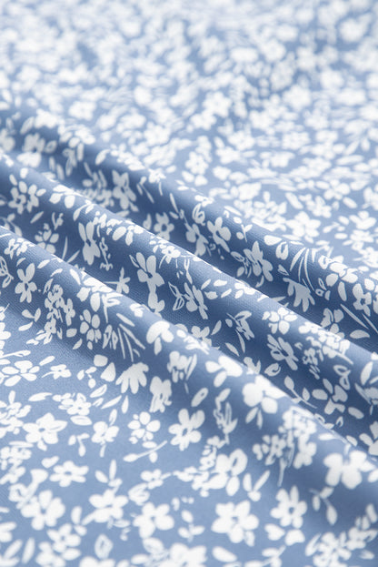 Sky Blue Boho Floral High Waist Long Skirt with Side Split