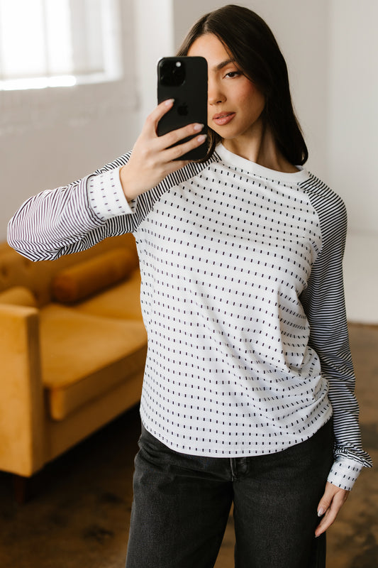 Black Stripe Raglan Patchwork Long Sleeve Tee