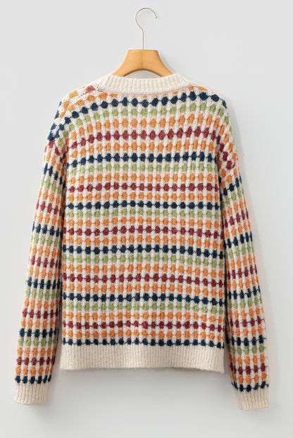 Multicolour Dotty Pattern Knit Button Front V Neck Sweater Cardigan